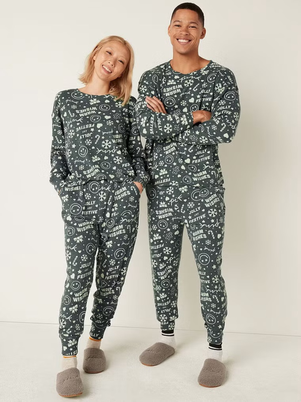 Victoria's Secret PINK Holiday Thermal Pajama (L) Top and (XL) Bottom Set